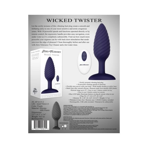 Zero Tolerance Wicked Twister Textured Vibrating Silicone Anal Plug Purple - Image 11