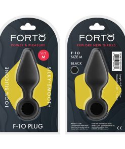 Forto F-10 Silicone Anal Plug With Pull Ring Medium Black