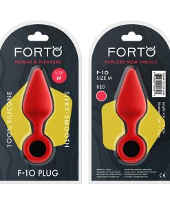 Forto F-10 Silicone Anal Plug With Pull Ring Medium Red