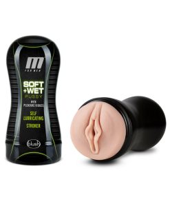 M For Men Soft + Wet Pussy With Pleasure Ridges Self-Lubricating Vagina Stroker Beige