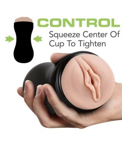 M For Men Soft + Wet Pussy With Pleasure Ridges Self-Lubricating Vagina Stroker Beige