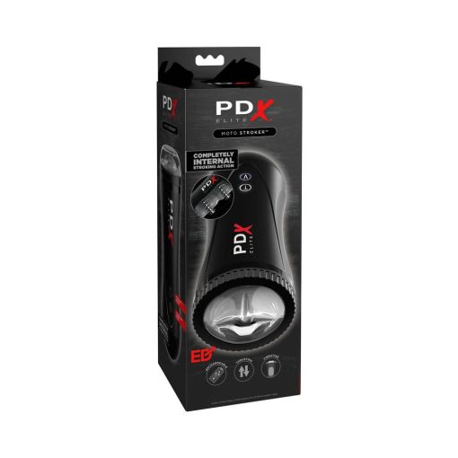 Pdx Elite Moto Stroker Rechargeable Thrusting Vibrating Masturbator Clear/Black