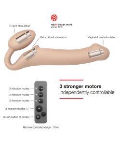 Strap-On-Me Rechargeable Remote-Controlled Silicone Vibrating Bendable Strap-On Vanilla L