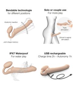 Strap-On-Me Rechargeable Remote-Controlled Silicone Vibrating Bendable Strap-On Vanilla L