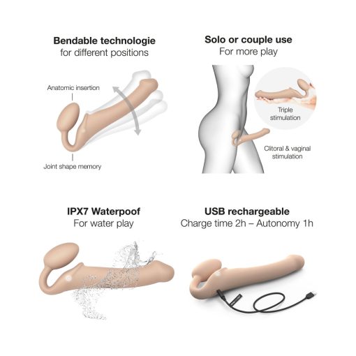 Strap-On-Me Rechargeable Remote-Controlled Silicone Vibrating Bendable Strap-On Vanilla L - Image 4