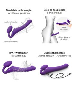 Strap-On-Me Rechargeable Remote-Controlled Silicone Vibrating Bendable Strap-On Purple M