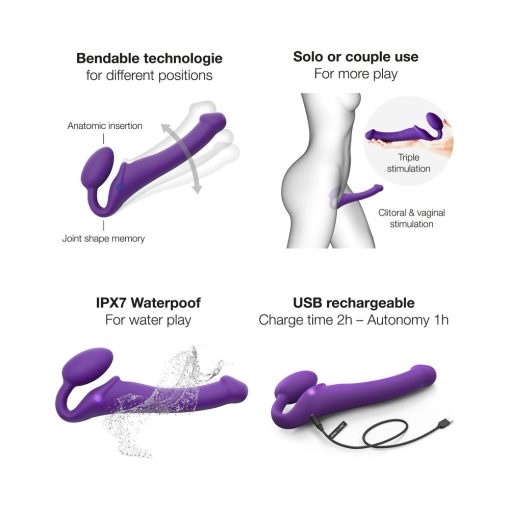 Strap-On-Me Rechargeable Remote-Controlled Silicone Vibrating Bendable Strap-On Purple M - Image 4