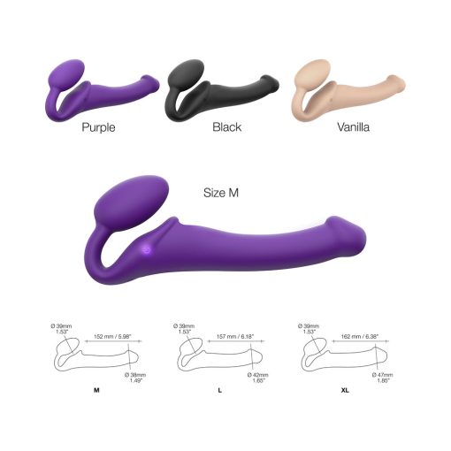Strap-On-Me Rechargeable Remote-Controlled Silicone Vibrating Bendable Strap-On Purple M - Image 5