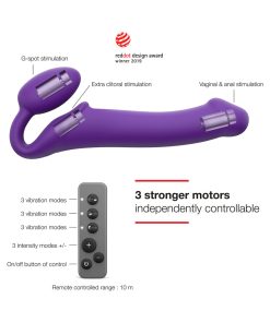 Strap-On-Me Rechargeable Remote-Controlled Silicone Vibrating Bendable Strap-On Purple L