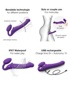 Strap-On-Me Rechargeable Remote-Controlled Silicone Vibrating Bendable Strap-On Purple L