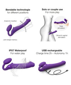Strap-On-Me Rechargeable Remote-Controlled Silicone Vibrating Bendable Strap-On Purple Xl