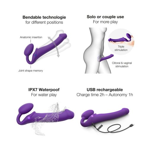 Strap-On-Me Rechargeable Remote-Controlled Silicone Vibrating Bendable Strap-On Purple Xl - Image 4