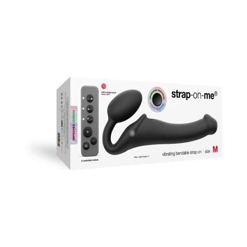 Strap-On-Me Rechargeable Remote-Controlled Silicone Vibrating Bendable Strap-On Black M - Image 6