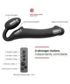 Strap-On-Me Rechargeable Remote-Controlled Silicone Vibrating Bendable Strap-On Black L