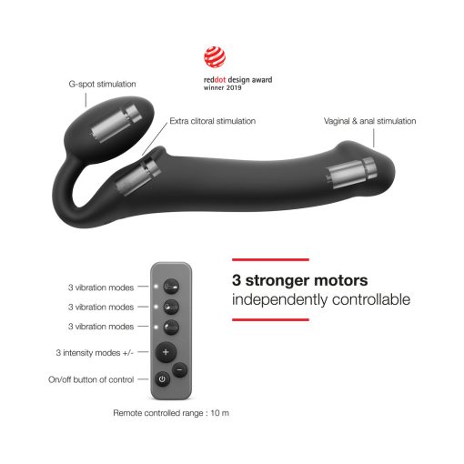 Strap-On-Me Rechargeable Remote-Controlled Silicone Vibrating Bendable Strap-On Black L - Image 3