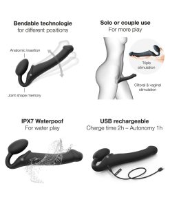 Strap-On-Me Rechargeable Remote-Controlled Silicone Vibrating Bendable Strap-On Black L