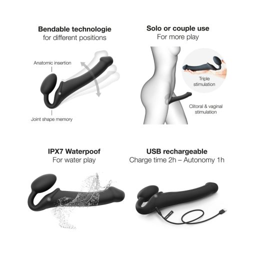 Strap-On-Me Rechargeable Remote-Controlled Silicone Vibrating Bendable Strap-On Black L - Image 4