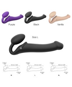 Strap-On-Me Rechargeable Remote-Controlled Silicone Vibrating Bendable Strap-On Black L