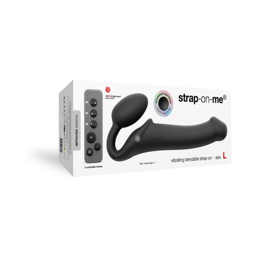 Strap-On-Me Rechargeable Remote-Controlled Silicone Vibrating Bendable Strap-On Black L - Image 6