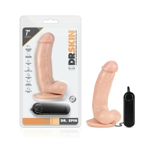 Dr. Skin Dr. Spin Realistic 7 In. Gyrating And Vibrating Dildo With Balls Beige