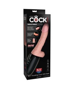 King Cock Plus 6.5 In. Thrusting Cock With Balls Rechargeable Realistic Vibrator Beige