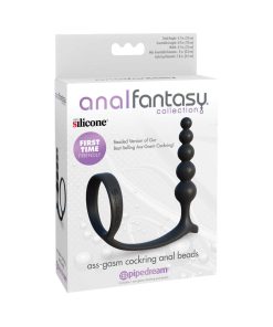 Anal Fantasy Collection Silicone Ass-Gasm Cockring Anal Beads Black