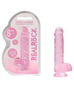 Realrock Crystal Clear Realistic 6 In. Dildo With Balls And Suction Cup Pink