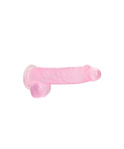 Realrock Crystal Clear Realistic 6 In. Dildo With Balls And Suction Cup Pink