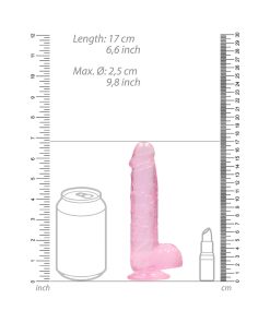 Realrock Crystal Clear Realistic 6 In. Dildo With Balls And Suction Cup Pink