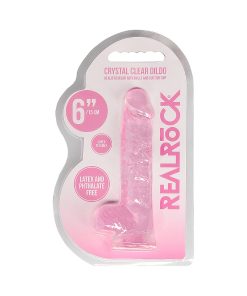 Realrock Crystal Clear Realistic 6 In. Dildo With Balls And Suction Cup Pink