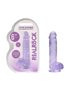 Realrock Crystal Clear Realistic 6 In. Dildo With Balls And Suction Cup Purple