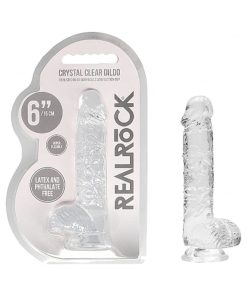 Realrock Crystal Clear Realistic 6 In. Dildo With Balls And Suction Cup Clear