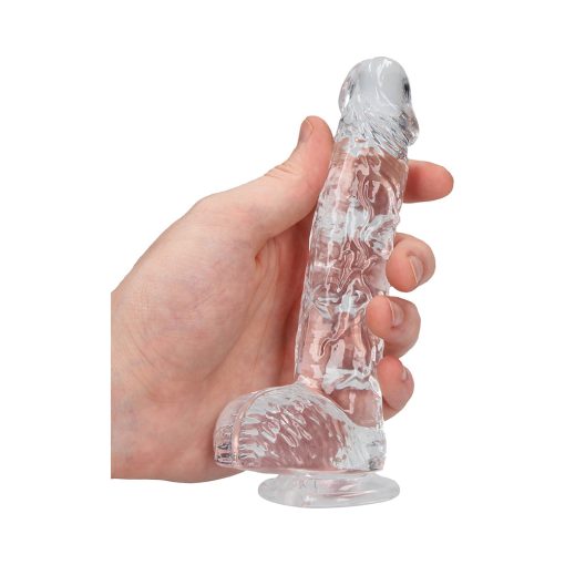 Realrock Crystal Clear Realistic 6 In. Dildo With Balls And Suction Cup Clear - Image 6