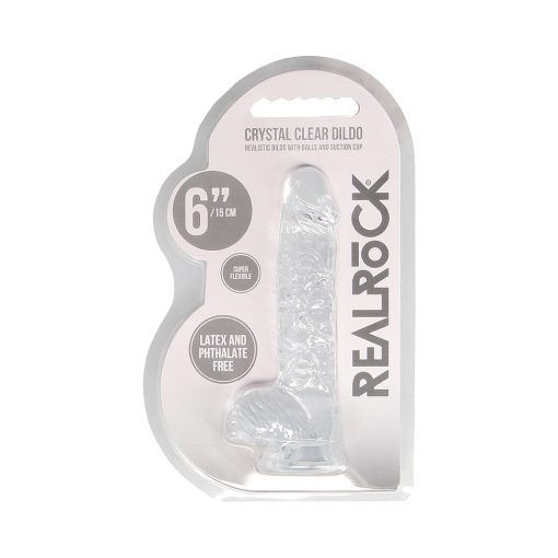 Realrock Crystal Clear Realistic 6 In. Dildo With Balls And Suction Cup Clear - Image 8