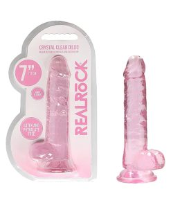 Realrock Crystal Clear Realistic 7 In. Dildo With Balls And Suction Cup Pink