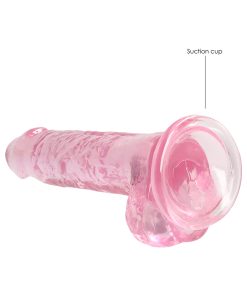 Realrock Crystal Clear Realistic 7 In. Dildo With Balls And Suction Cup Pink