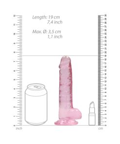Realrock Crystal Clear Realistic 7 In. Dildo With Balls And Suction Cup Pink