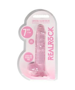 Realrock Crystal Clear Realistic 7 In. Dildo With Balls And Suction Cup Pink