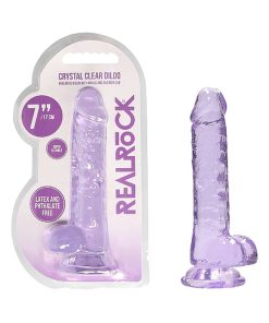 Realrock Crystal Clear Realistic 7 In. Dildo With Balls And Suction Cup Purple