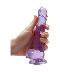 Realrock Crystal Clear Realistic 7 In. Dildo With Balls And Suction Cup Purple
