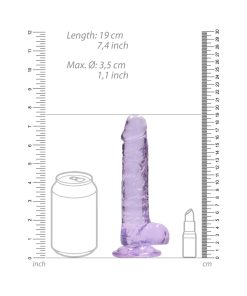 Realrock Crystal Clear Realistic 7 In. Dildo With Balls And Suction Cup Purple