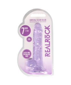 Realrock Crystal Clear Realistic 7 In. Dildo With Balls And Suction Cup Purple