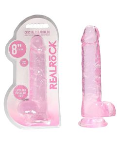 Realrock Crystal Clear Realistic 8 In. Dildo With Balls And Suction Cup Pink