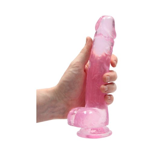 Realrock Crystal Clear Realistic 8 In. Dildo With Balls And Suction Cup Pink - Image 6
