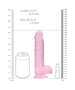 Realrock Crystal Clear Realistic 8 In. Dildo With Balls And Suction Cup Pink