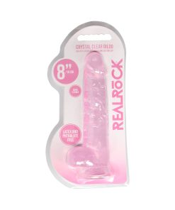 Realrock Crystal Clear Realistic 8 In. Dildo With Balls And Suction Cup Pink