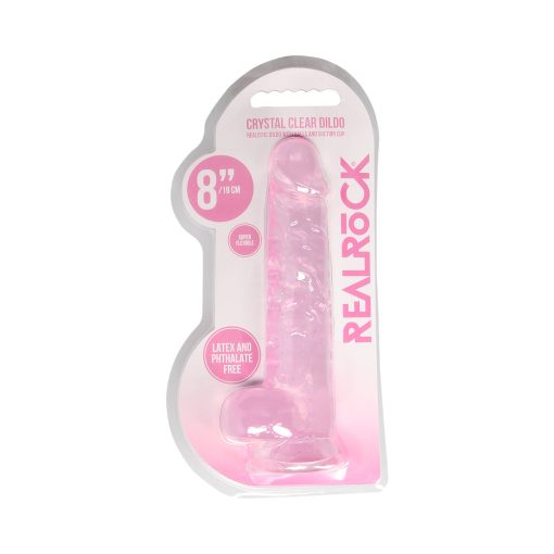 Realrock Crystal Clear Realistic 8 In. Dildo With Balls And Suction Cup Pink - Image 8