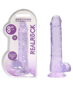 Realrock Crystal Clear Realistic 8 In. Dildo With Balls And Suction Cup Purple