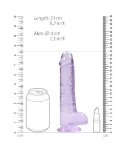 Realrock Crystal Clear Realistic 8 In. Dildo With Balls And Suction Cup Purple