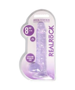 Realrock Crystal Clear Realistic 8 In. Dildo With Balls And Suction Cup Purple